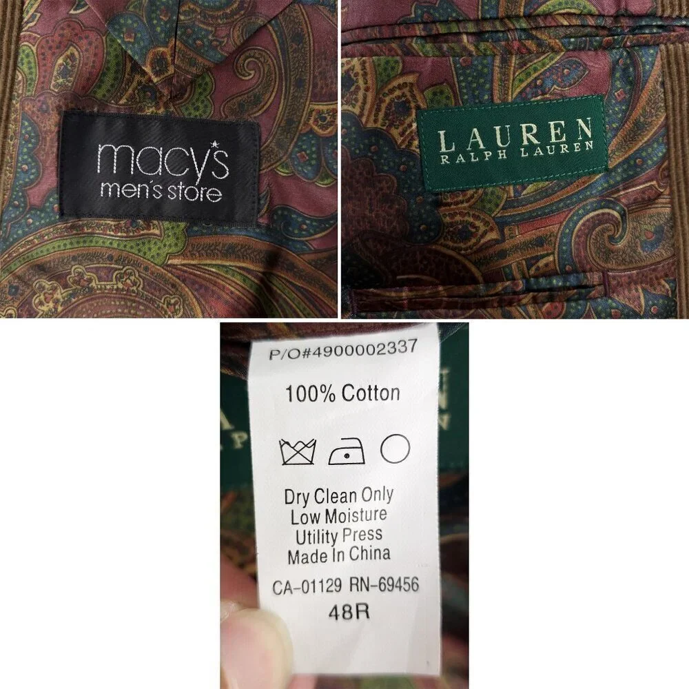 Lauren Ralph Lauren Corduroy Sport Coat Blazer Jacket 2 Button Men's 48R